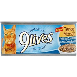 9Lives Tender Morsels Ocean Whitefish Tuna Cheese Canned Cat Food 24Ea/5.5 Oz