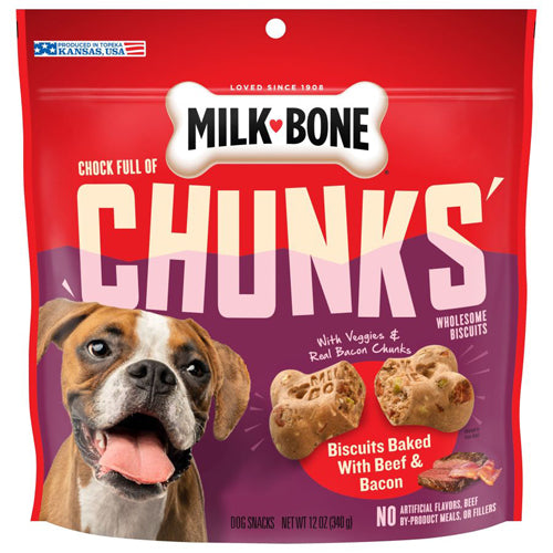 MilkBone Chock Full of Chunks Dog Treats Beef and Bacon, 1ea/12 oz