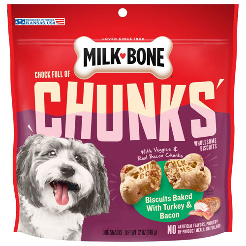 MilkBone Chock Full of Chunks Dog Treats Turkey and Bacon, 1ea/12 oz