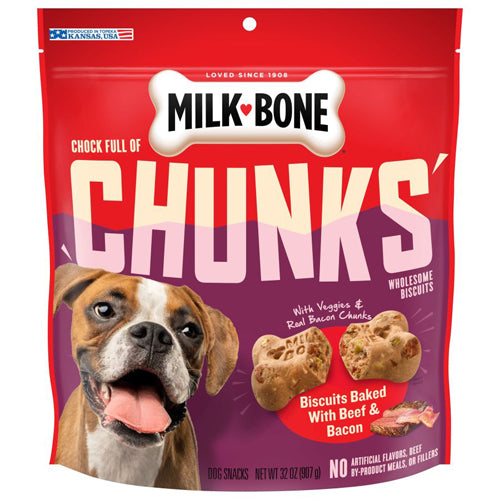 MilkBone Chock Full of Chunks Dog Treats Beef and Bacon, 1ea/32 oz