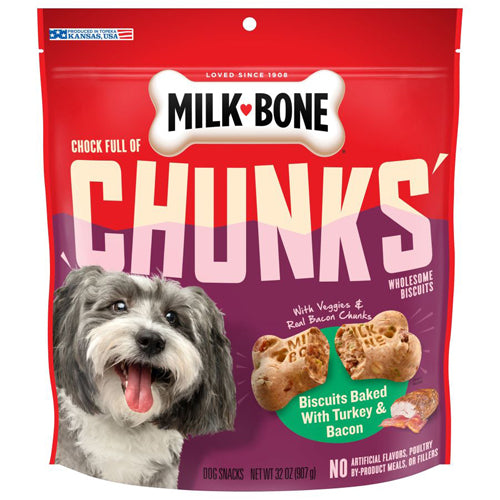 MilkBone Chock Full of Chunks Dog Treats Turkey and Bacon, 1ea/32 oz