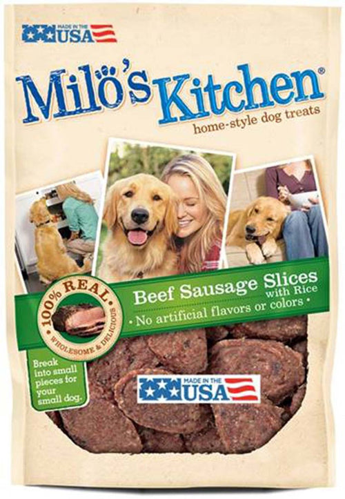 Milos Kitchen Beef Sausage Slices With Rice Dog Treats 22 Oz