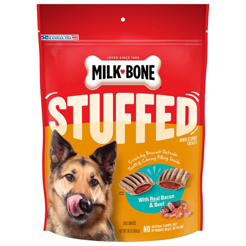 MilkBone Stuffed Dog Treats Bacon and Beef 30 oz