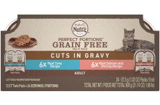 Nutro Perfect Portions Cuts In Gravy Variety Pack Real Tuna, Salmon, and Shrimp Wet Cat Food Trays 2.65 Ounces (12 Twin Packs)