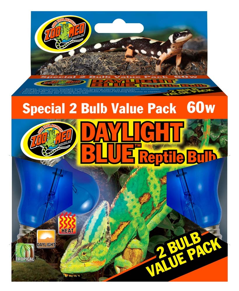 Zoo Med Daylight Blue Reptile Bulb Blue 60 Watt, 2 Pack