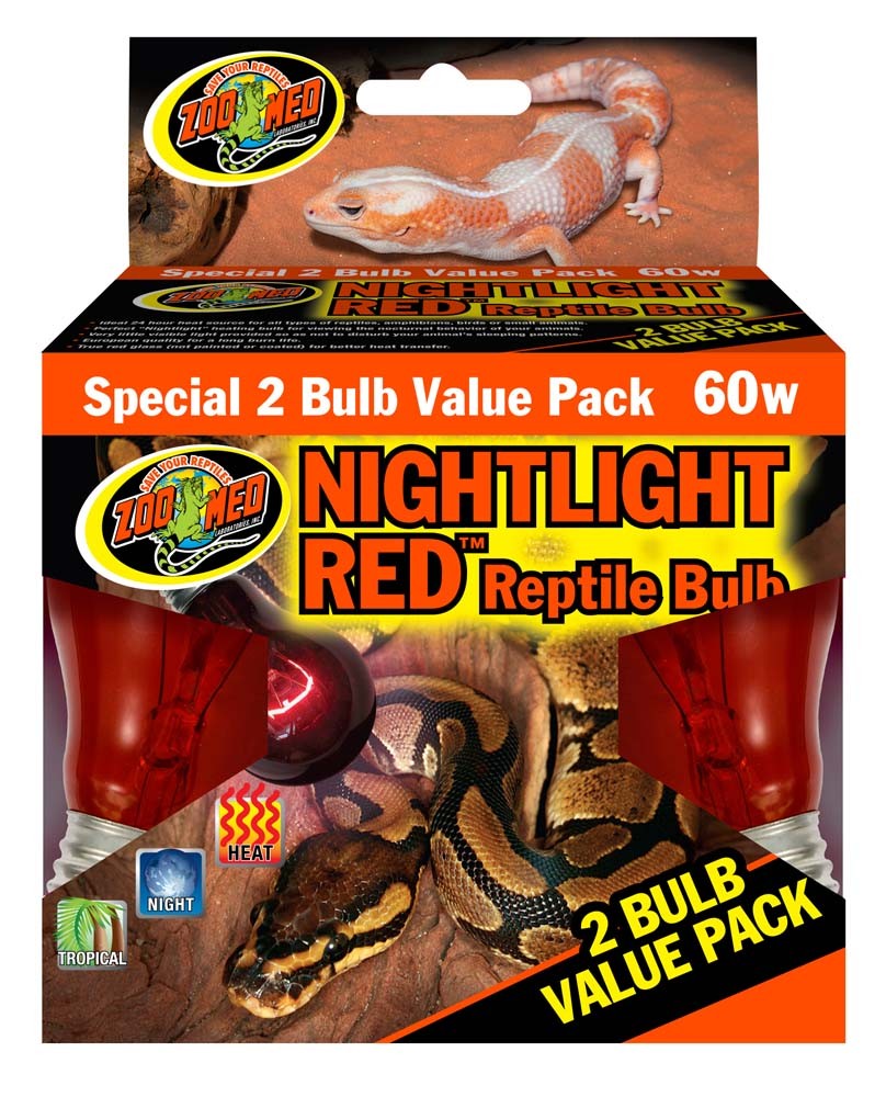 Zoo Med Nightlight Red Reptile Bulb Red 60 Watt, 2 Pack