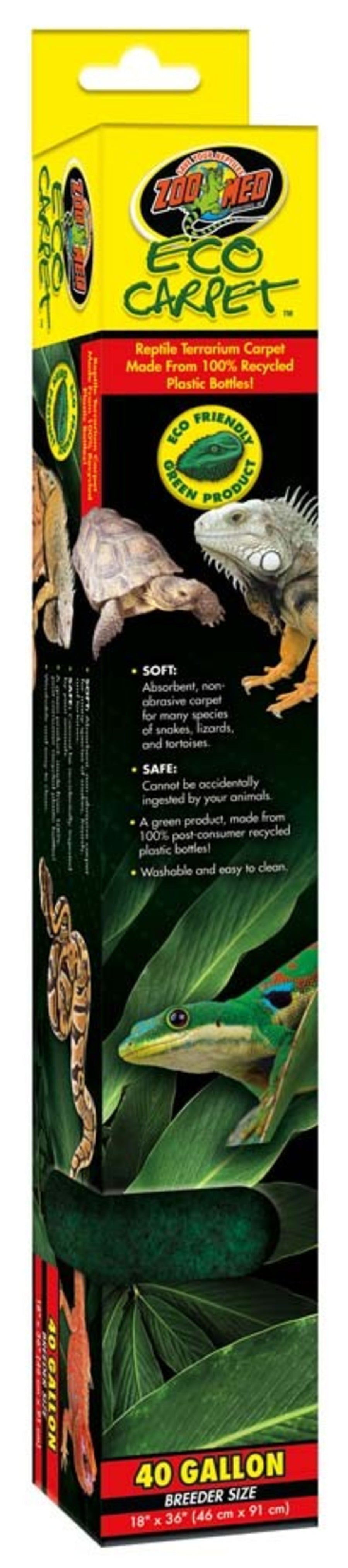 Zoo Med Eco Carpet Reptile Terrarium Carpet Green 40 Gallon, Breeder Size, 15 Inches X 36 Inches