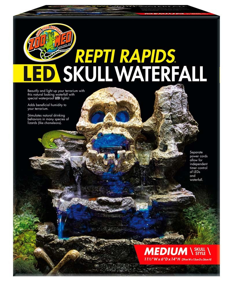 Zoo Med Repti Rapids LED Skull Waterfall Brown, Black Medium