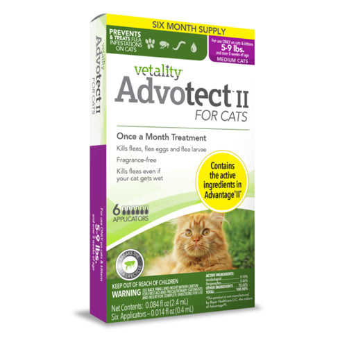 Vetality Advotect II Cat Flea Treatment Cats 5-9 lbs, 6 Doses