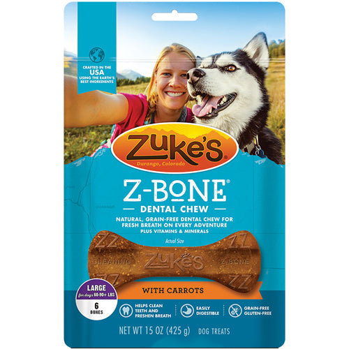 Zukes Dog Z-Bone Large Carrot 6 Count Pouch