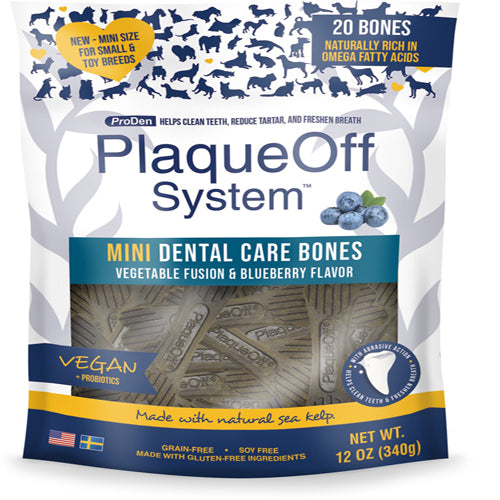 Proden System Mini Dental Care Bones Vegetable Fusion and Blueberry Flavor Dog Treats, 12Oz