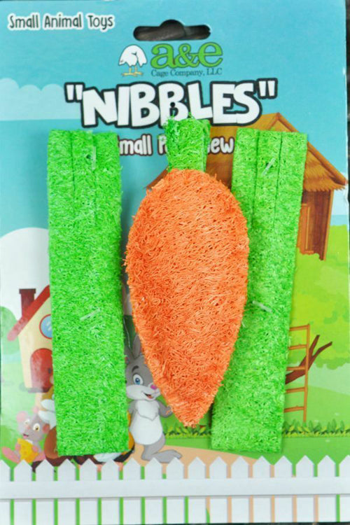 A  E Cages Nibbles Small Animal Loofah Chew Toy Carrot  Celery, 1ea