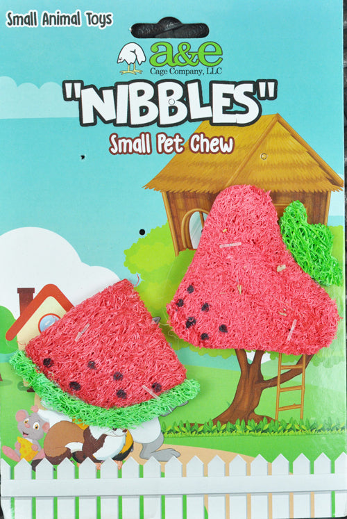 A  E Cages Nibbles Small Animal Loofah Chew Toy Strawberry  Watermelon Slice, 1ea