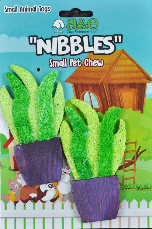 A  E Cages Nibbles Small Animal Loofah Chew Toy Potted Plant, 1ea