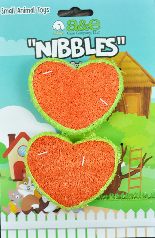 A  E Cages Nibbles Small Animal Loofah Chew Toy Hearts, 1ea