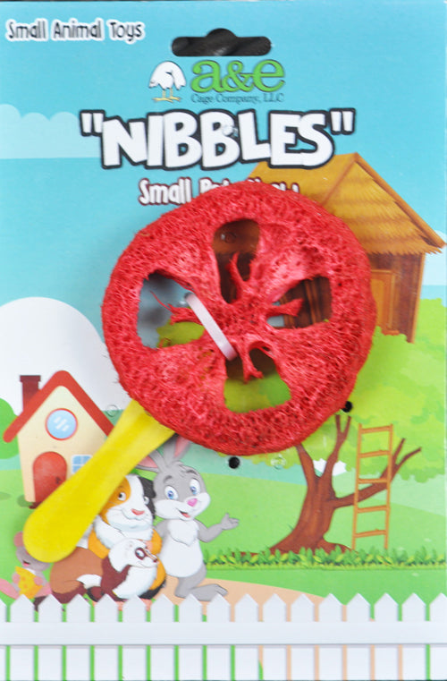 A  E Cages Nibbles Small Animal Loofah Chew Toy Lollipop, 1ea