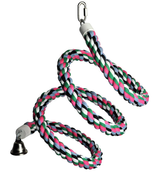 A & E Cages Rainbow Cotton Rope Boing with Bell Bird Toy MD