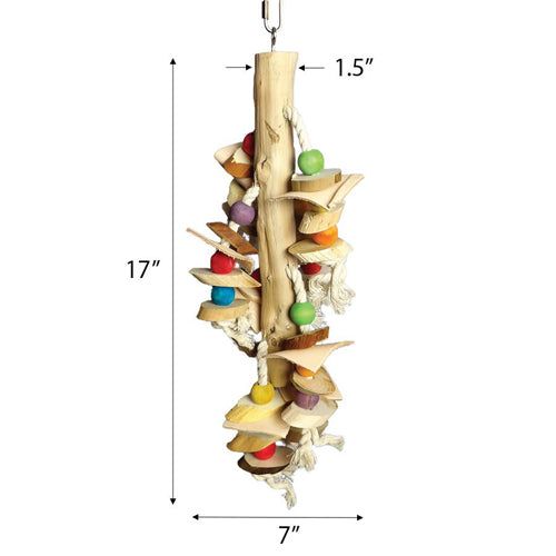 A & E Cages Happy Beaks Real Wood with Hanging Wood Cylinders Bird Toy 7in x 7in x 17in