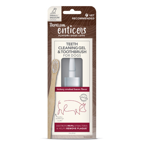 TropiClean Enticers Teeth Cleaning Gel  Toothbrush for Dogs Hickory Smoked Bacon, 1ea/2 oz, SM/MD