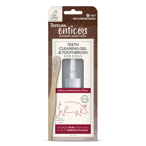 TropiClean Enticers Teeth Cleaning Gel  Toothbrush for Dogs Hickory Smoked Bacon, 1ea/2 oz, LG