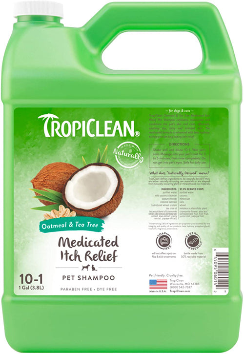 TropiClean Oatmeal & Tea Tree Medicated Itch Relief Shampoo for Pets 1 gal