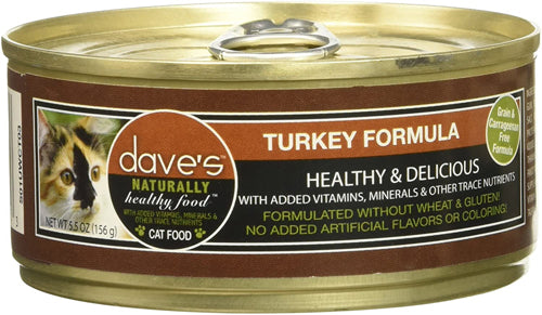 Dave'S Pet Food Naturally Healthy Cat Food Turkey Formula Case Brown 5.5 Oz