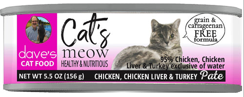 Dave's Cat’s Meow 95% Chicken, Chicken Liver, & Turkey Paté 5.5 oz (Case of 24)