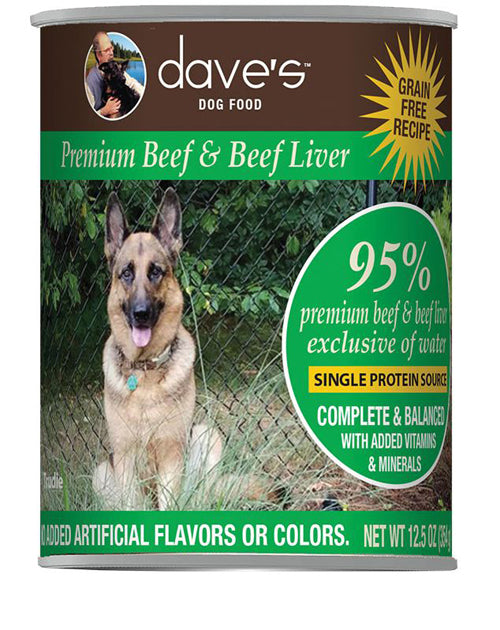 Dave's Pet Food Dog 95% Premium Meats Beef & Beef Liver 12.5oz. (Case of 12)