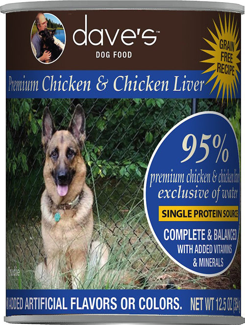 Dave's Pet Food  Dog 95% Premium Meats Chicken & Chicken Liver 12.5 oz. (Case of 12)