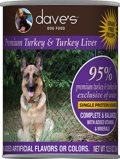 Dave's Pet Food  Dog 95% Premium Meats Turkey & Turkey Liver / 12.5 oz (Case of 12)