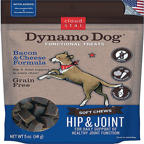 Cloud Star Dynamo Dog Hip and Joint Soft Chews Bacon and Cheese Formula Dog Treats, 14-Oz. Bag