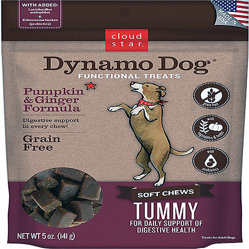 Cloud Star Dynamo Dog Tummy Soft Chews Pumpkin and Ginger Formula Dog Treats, 5-Oz. Bag