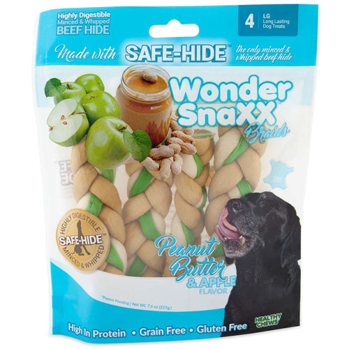 Wonder SnaXX Braids Peanut Butter & Apple Dog Treats 7.6 oz 4 Count Large