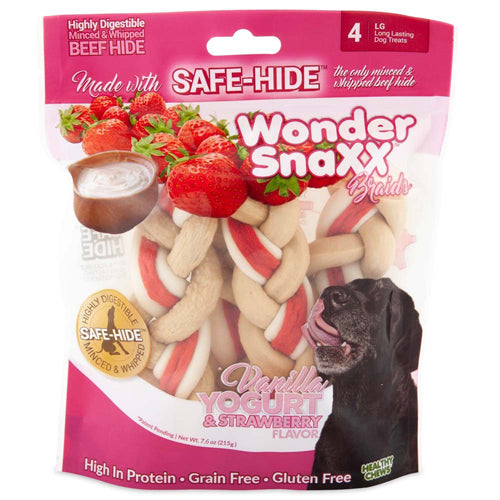 Wonder Snaxx Braids Vanilla Yogurt and Strawberry Dog Treats 7.6 Oz, 4 Ct, Large