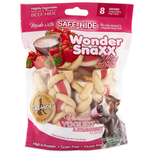 Wonder Snaxx Braids Vanilla Yogurt and Strawberry Dog Treats 7.6 Oz, 8 Ct, Small, Medium