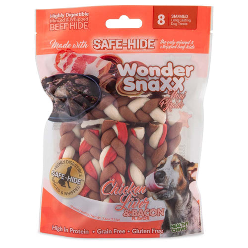 Wonder Snaxx Braids Chicken Liver and Bacon Dog Treats 7.6 Oz, 8 Ct, Small, Medium