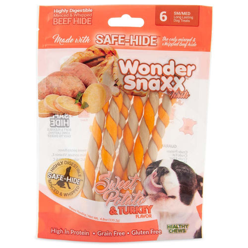 Wonder Snaxx Twists Sweet Potato and Turkey Dog Treats 4.8 Oz, 6 Ct, Small, Medium