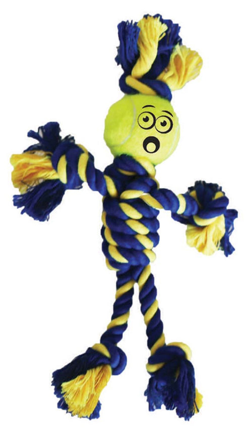 Petsport USA Twisted Chew Mini Rasta Man Dog Toy Rasta Man with Tennis Ball Blue, Yellow 1.5 in Mini