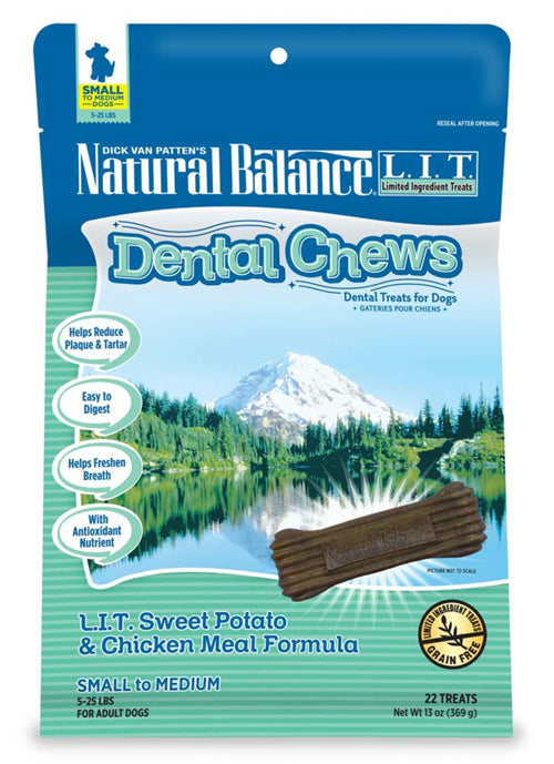 Natural Balance Pet Foods L.I.T Sweet Potato and Chicken Meal Dog Dental Chew 13 Oz, 22 Ct, Small