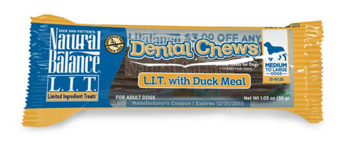 Natural Balance Pet Foods L.I.T Duck Meal Dog Dental Chew 13 Oz, 12 Ct, Medium