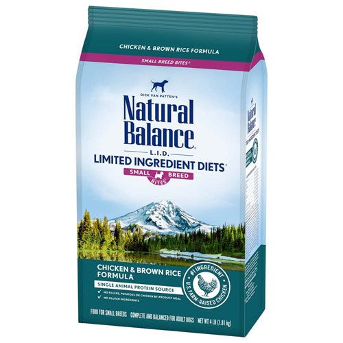 Natural Balance Pet Foods Lid Chicken and Rice Formula Small Breed Bites Dry Dog Food 4 Lb