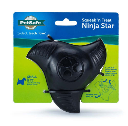 Busy Buddy Squeak N Treat Dog Toy Ninja Star Black Small 4 in