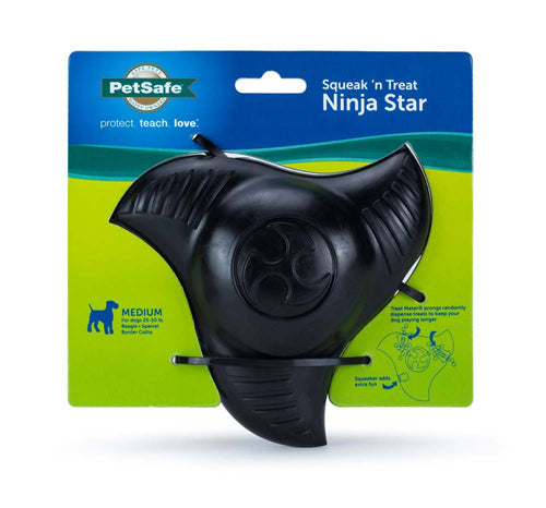 Busy Buddy Squeak N Treat Dog Toy Ninja Star Black Medium 5 in