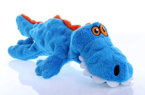 goDog Just For Me Gator with Chew Guard Technology Tough Plush Dog Toy Blue Small