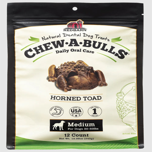 Redbarn Pet Products Chew-A-Bulls Toad Dog Treat Medium, 12 Pack