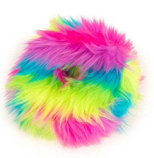 Godog Furballz Rings Durable Plush Squeaker Dog Toy Rainbow Medium