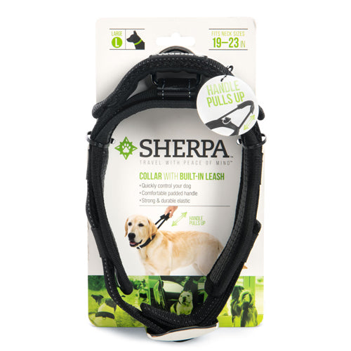 Sherpa's Pet Trading Company Dog Collar with Built in Leash Black Large