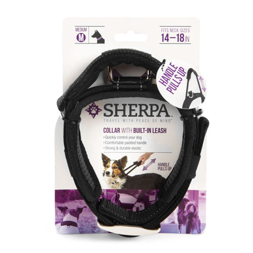 Sherpa's Pet Trading Company Dog Collar with Built in Leash Black Medium