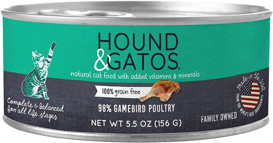 Hound & Gatos Cat Grain Free Gamebird Poultry 5.5 oz. (Case of 24)