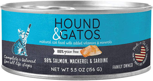 Hound & Gatos Cat Grain Free Salmon, Mackerel & Sardine 5.5oz. (Case of  24)